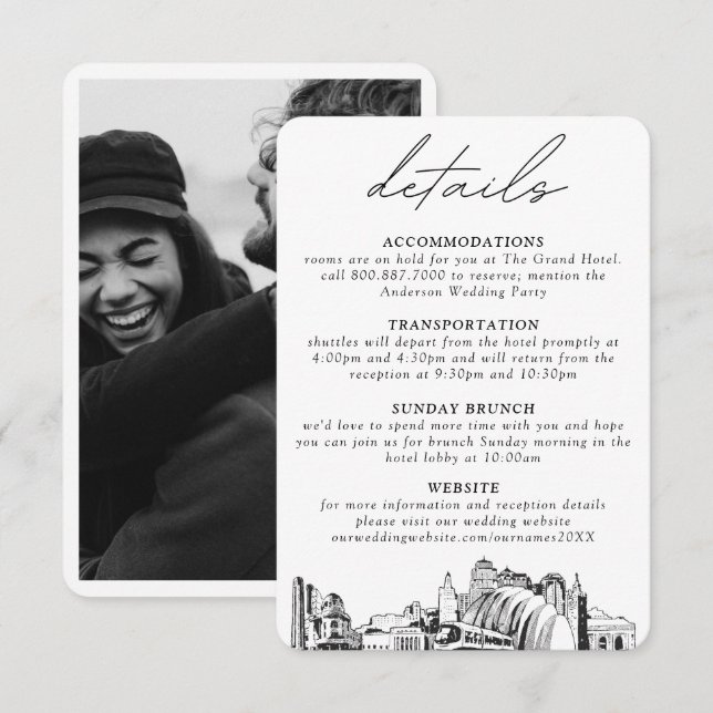 Kansas City Wedding Vertikale Details Begleitkarte (Vorne/Hinten)