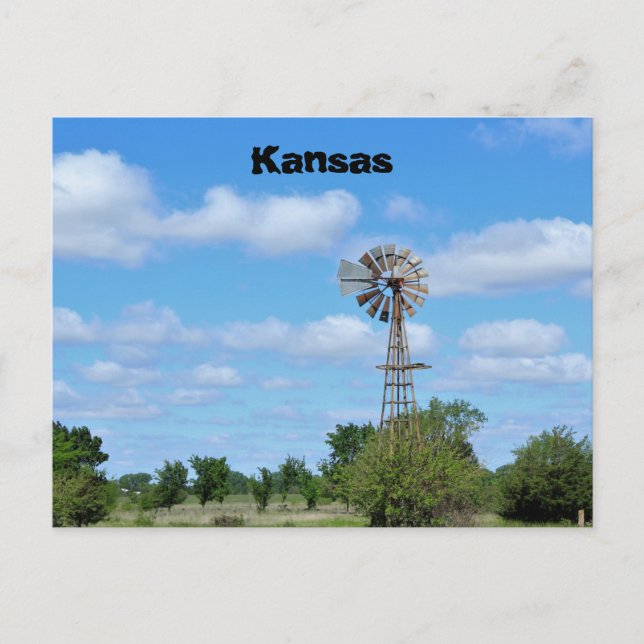 Kansas Country Windmill mit blauem Himmel. Postkarte (Vorderseite)