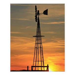Kansas Country Windmill mit Wolken, Foto Print