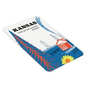 Kansas "der Sonnenblumen-Staat" Vintage Reiseplaka Magnet