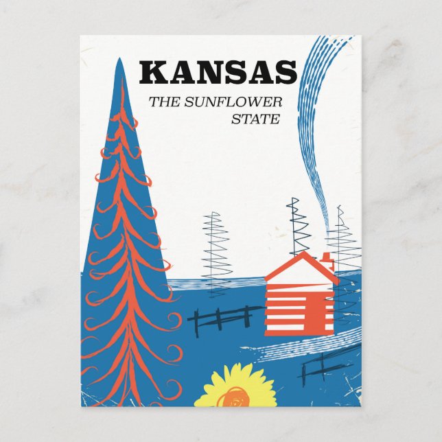 Kansas "der Sonnenblumen-Staat" Vintage Reiseplaka Postkarte (Vorderseite)