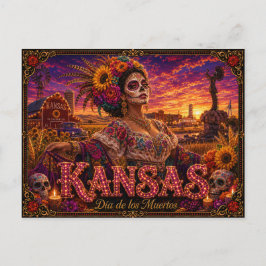 Kansas Día de los Muertos Retro Postkarte