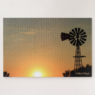 Kansas Farbiger Sonnenuntergang, Windmühle mit Wol