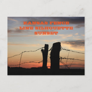 Kansas Fence Line Silhouette Sunset Postcard Postkarte