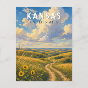 Kansas Illustrations Reise Kunst Vintage Postkarte