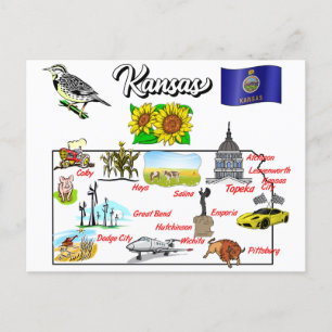Kansas in den USA mit den großen Städten Postkarte