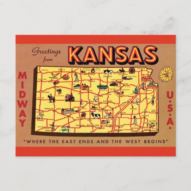 Kansas-Karte als Postkarte (Vorderseite)