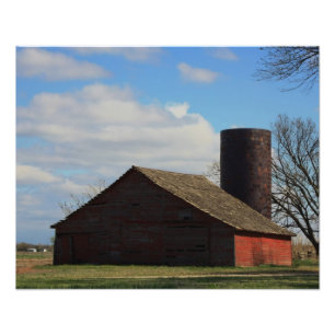 Kansas-Land-rote Scheune mit blauem Himmel Fotodruck