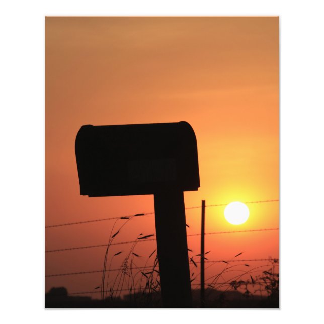 Kansas Mail Box Silhouette Sonnenuntergang mit Wol Fotodruck (Vorne)