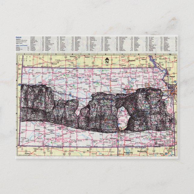 Kansas Map Art Postkarte (Vorderseite)