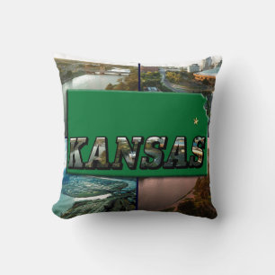 Kansas Map und Fotos Kissen