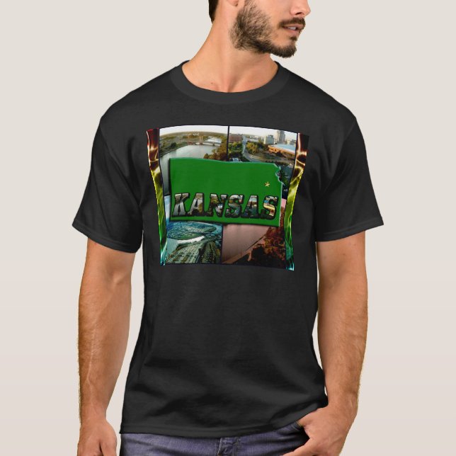 Kansas Map und Fotos T-Shirt (Vorderseite)