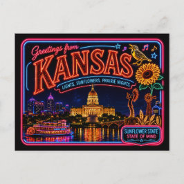 Kansas Neon State Retro Vintage Postkarte