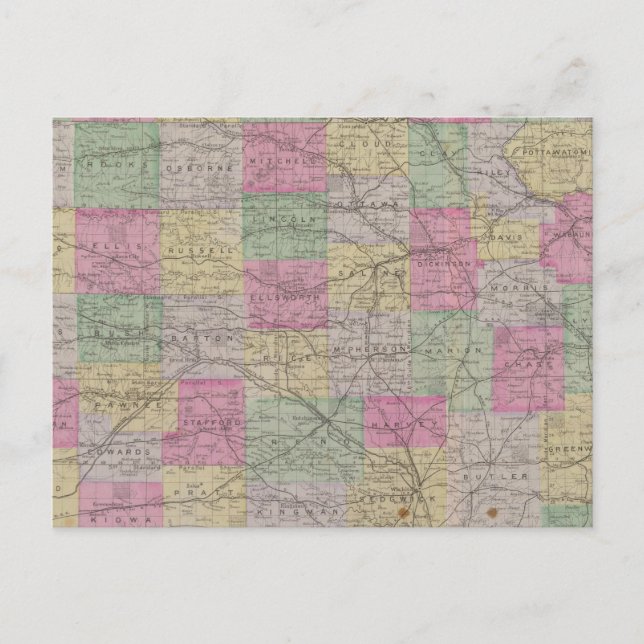 Kansas Offiziell Topografischer Staat Atlas Postkarte (Vorderseite)