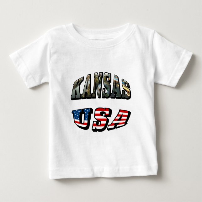 Kansas Picture und USA Flag Schriftart Baby T-shirt (Vorderseite)