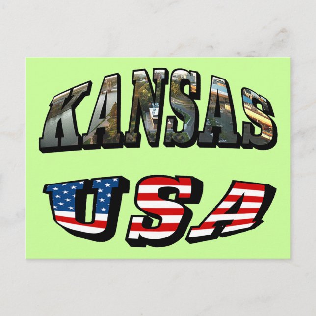 Kansas Picture und USA Flag Schriftart Postkarte (Vorderseite)