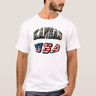 Kansas Picture und USA Flag Schriftart T-Shirt