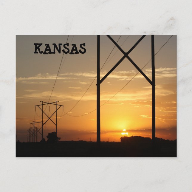 Kansas Power Line Sunset Silhouette Postkarte (Vorderseite)