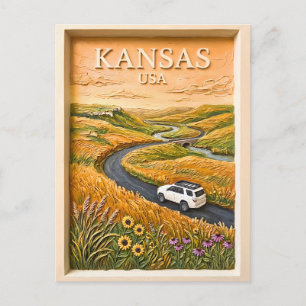Kansas Prairie-Roadtrip - Vintage-Reise-Landschaft Postkarte