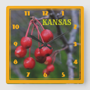 Kansas Red Cherry's Closeup Square Wall Clock Quadratische Wanduhr