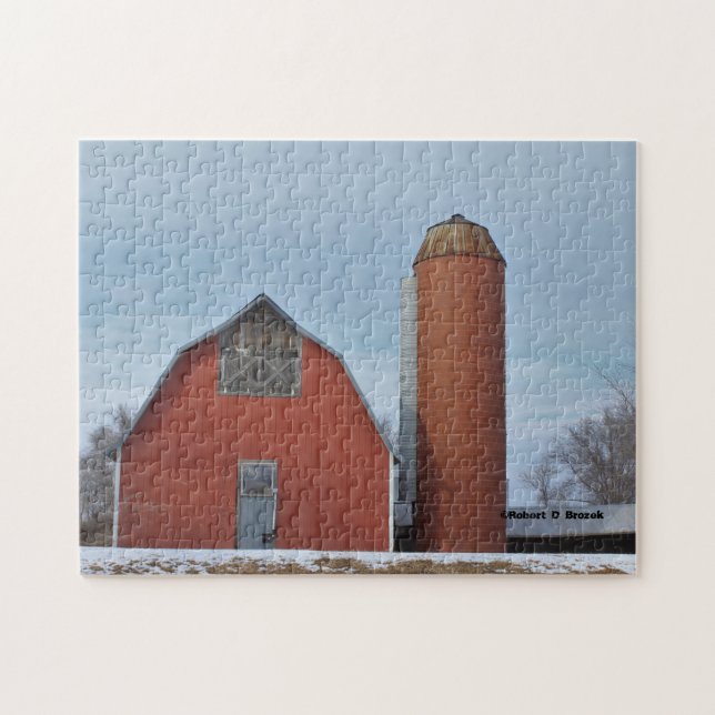 Kansas rote Scheune mit Schnee Puzzle (Horizontal)
