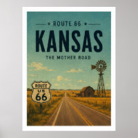 Kansas Route 66 Farm Road Vintage Reisekunst