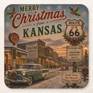 Kansas Route 66 Weihnachtsgetränk Dekoration Rechteckiger Pappuntersetzer