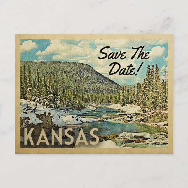 Kansas Save the Date Mountains River Snow Ankündigungspostkarte (Vorderseite)