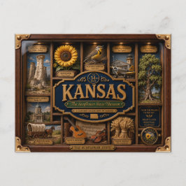 Kansas Shadow Box 3D Figurine Staat Postkarte