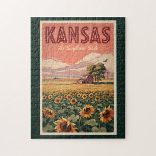 Kansas Sonnenblumen Illustration Reise Kunst Vinta
