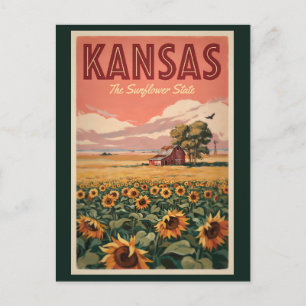 Kansas Sonnenblumen Illustration Reise Kunst Vinta Postkarte