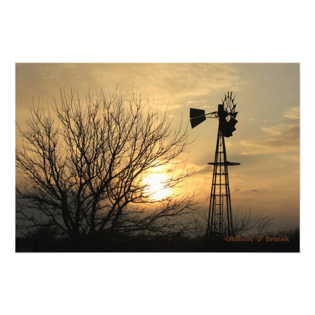 Kansas Sonnenset mit Windmühle, Wolken, Foto/Poste Fotodruck (Vorne)