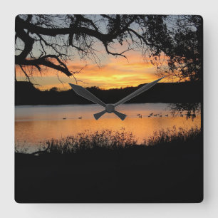 Kansas-Sonnenuntergang am See-Scott-Staats-Park Quadratische Wanduhr