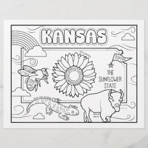 Kansas Staat Form und Faktenfärbung Flyer