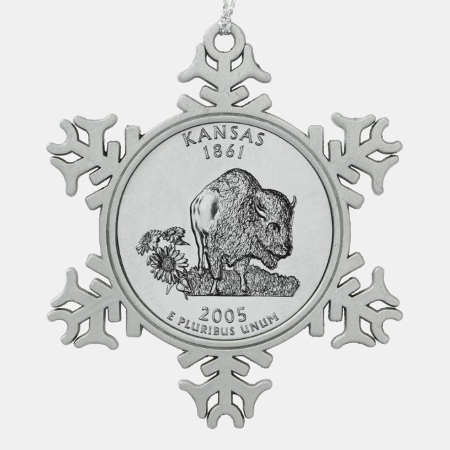 Kansas Staat Quarter Schneeflocken Zinn-Ornament (Vorderseite)