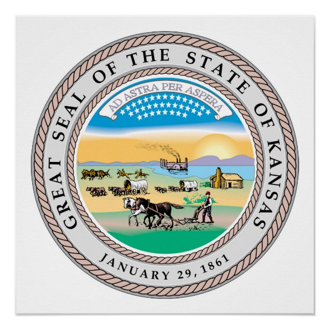 Kansas Staat Siegel Amerikanische Republik Symbol- Poster (Vorderseite)