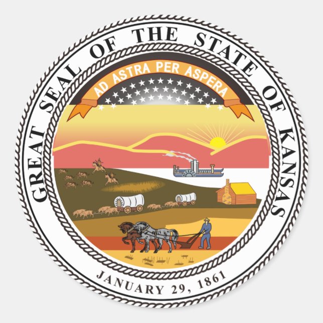 Kansas Staat Siegel Runder Aufkleber (Vorderseite)