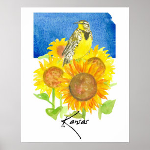 Kansas Staatsform Wiesenlerche Sonnenblumen  Poster