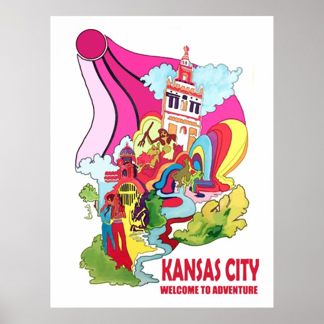 Kansas Stadt, willkommen zum Hippie-Abenteuer Poster (Vorne)