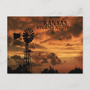 Kansas Stormy Night Windmill POST CARD Postkarte