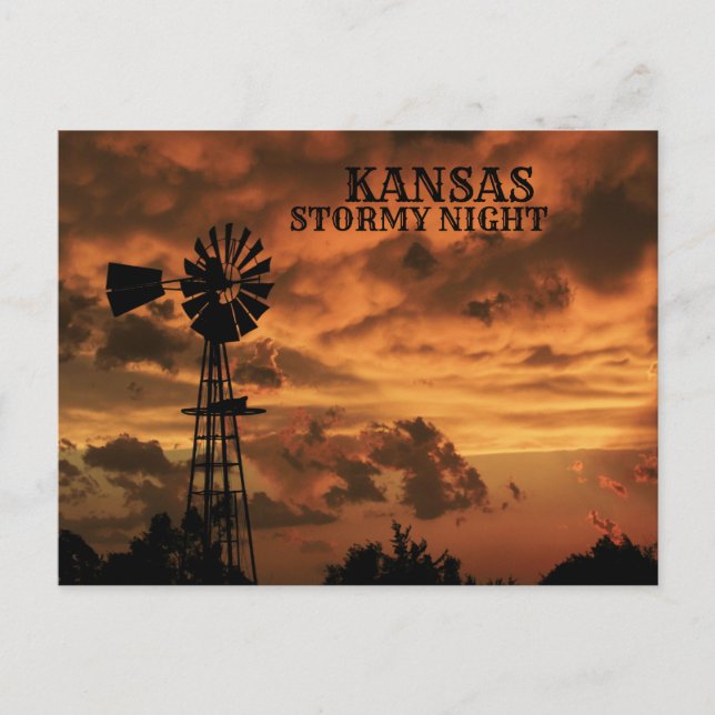 Kansas Stormy Night Windmill POST CARD Postkarte (Vorderseite)