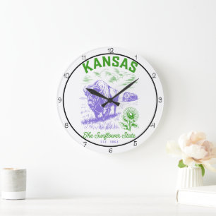 Kansas Sunflower State Bison  Große Wanduhr