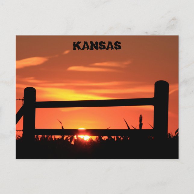 Kansas Sunset mit einem Bauernzaun. Postkarte (Vorderseite)