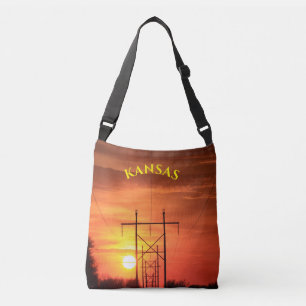 Kansas Sunset mit Power Linien Einkaufstasche Tragetaschen Mit Langen Trägern