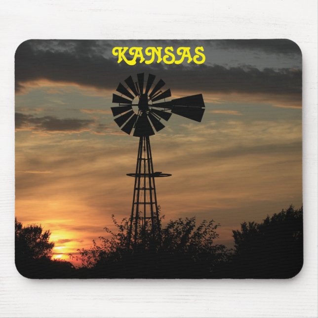 Kansas Sunset mit Windmill Silhouette Mouse-Pad Mousepad (Vorne)
