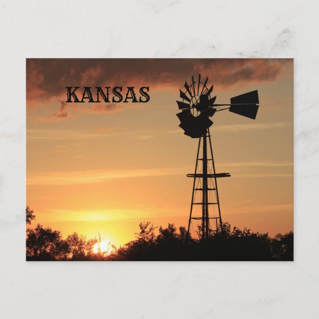 Kansas Sunset mit Windmill Silhouette Post Card. Postkarte (Vorderseite)