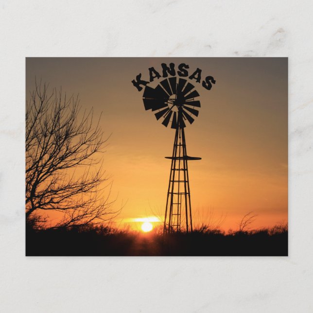 Kansas Sunset Silhouette mit einer Post Card für W Postkarte (Vorderseite)