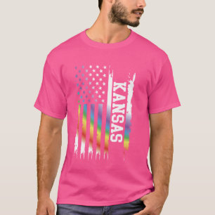 Kansas United Staaten Rainbow unter US-Flagge T-Shirt