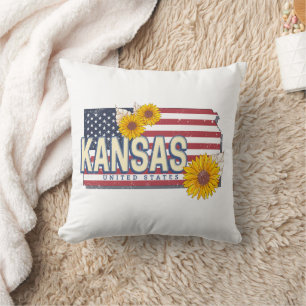 Kansas United Staaten Retro Staat Map Vintag USA Kissen