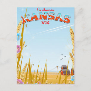 Kansas USA Farm Retro-Reiseplakat Postkarte
